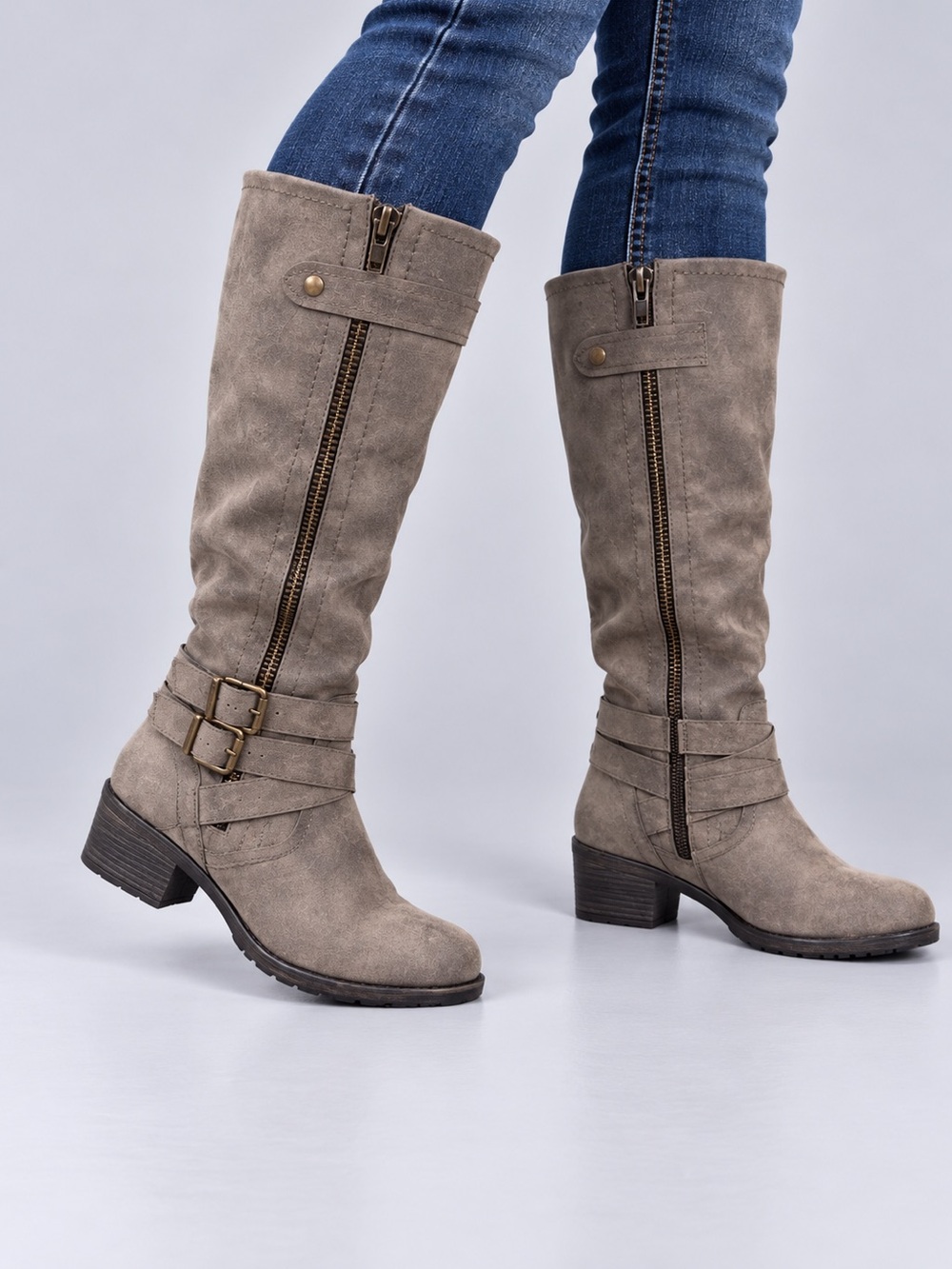 Ladies Madden Girl Stone Knee-High Buckle Boots